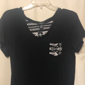 V neck t shirt with Aztec pocket design